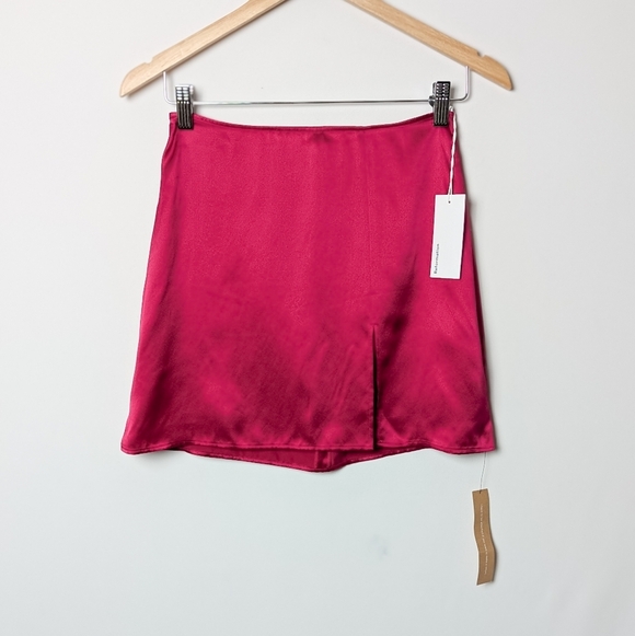 NWT REFORMATION Robbie 100% Silk Skirt Rhubarb Pink Slit 0 - Picture 6 of 12
